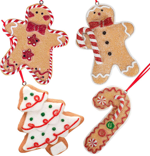 Gingerbread Christmas Ornaments - Man Boy Girl Tree Candy Cane Cookie Rustic Christmas Decorations Set of 4 - Claydough Christmas Tree Decorations - Christmas Tree Ornaments with Gift Box