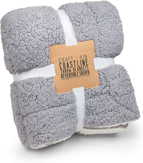 Charcoal Grey & White Sherpa Blanket - Sherpa Throw Blankets, Soft Blanket | Throw Blanket for Couch, Plush Throw Blankets, White Throw Blanket, Fleece Blanket, Fluffy Blanket, 60.5" x 48"