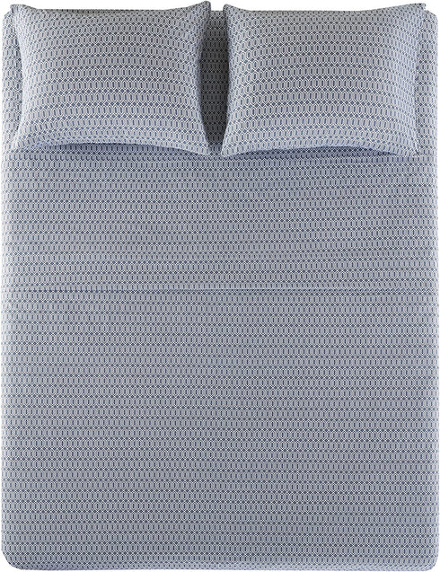 Comfort Spaces 100% Cotton Percale 3 Piece Set Ultra Soft Breathable Deep Pocket Printed Geometric Pattern Sheets with Pillow Cases Bedding, Twin, Diamond Blue