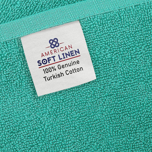 American Soft Linen Premium Turkish Genuine Cotton, Luxury Hotel Quality for Maximum Softness & Absorbency for Face, Hand, Kitchen & Cleaning (4-Piece Washcloth Set, Turquoise Blue)
