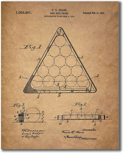 Billiards Patent Wall Art Prints - Set of 6 Vintage Pool Historical Photos