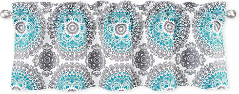 DriftAway Bella Medallion Pattern Room Darkening Rod Pocket Window Curtain Valance 52 Inch by 14 Inch Aqua and Gray