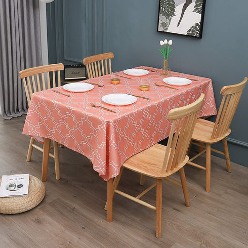 AooHome Quatrefoil Geometric Fabric Tablecloth, Water Repellent, Spill Proof, Suitable for Dinner (Orange, 54x78)