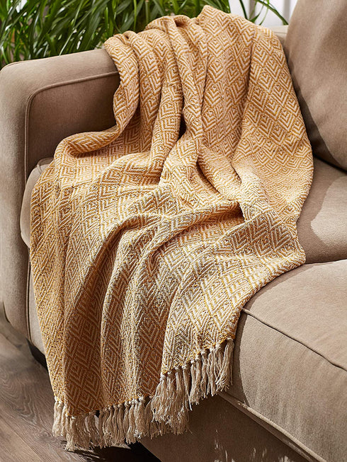 DII Diamond Throw Collection Cotton Woven, 50x60, Honey Gold