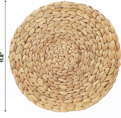 Artera Round Woven Placemats - Set of 4, Natural Wicker Placemats, Water Hyacinth Straw Braided Placemats, Heat Resistant Non-Slip Weave Placemats Handmade (11.8" Round, Style 1)