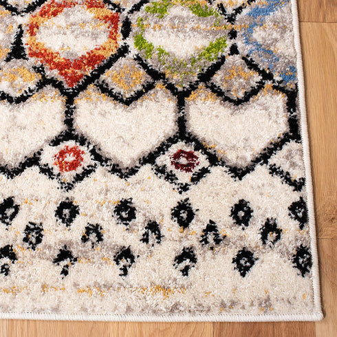 SAFAVIEH Amsterdam Collection AMS108K Moroccan Boho Non-Shedding Living Room Bedroom Accent Rug, 2'3" x 4', Ivory / Multi