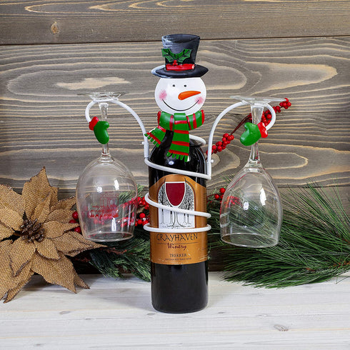Besti Snowman Wine Bottle and Glass Holder Stand | Classic Christmas Holiday Decor for Kitchens, Dining Rooms | Beautiful, Elegant Metal Design | Unique Gift Choice