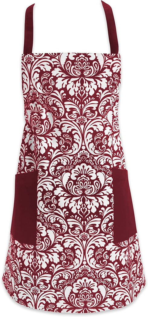 DII Damask Kitchen Collection Apron, 37.5 x 29, Wine