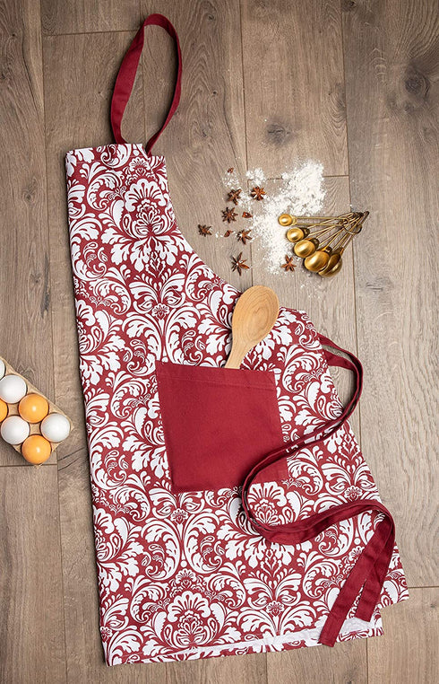 DII Damask Kitchen Collection Apron, 37.5 x 29, Wine