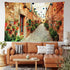 Ambesonne European Tapestry, Spanish Alley Rock Houses and Plants Latin Tourism Scene Mediterranean Print, Wide Wall Hanging for Bedroom Living Room Dorm, 60" X 40", Cream Green
