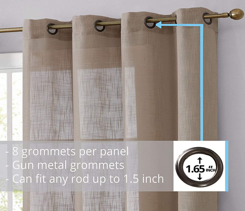 HLC.ME Abbey Faux Linen Textured Semi Sheer Privacy Light Filtering Transparent Window Grommet Floor Length Thick Curtains Drapery Panels for Bedroom & Living Room, 2 Panels (54 W x 84 L, Taupe)