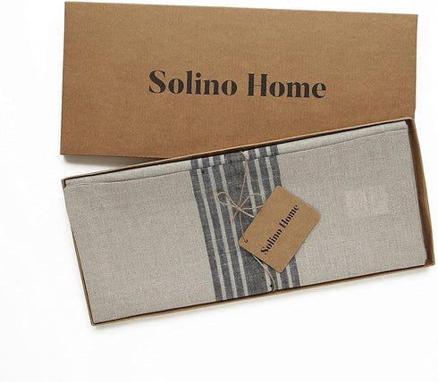 Pure Linen Stripe Table Runner Black and Natural, 14 x 48 Inch 100% Pure Linen Farmhouse Stripe, Machine Washable Fabric Table Runner by Solino Home