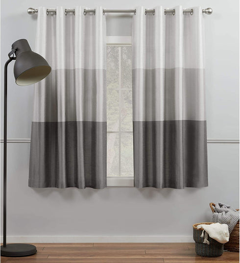 Exclusive Home Curtains Chateau Striped Faux Silk Grommet Top Curtain Panels, 54"x63", Black Pearl, Set of 2