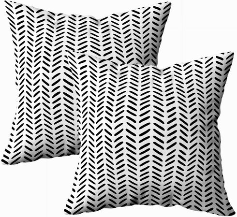 TOMWISH Decor Pillow Covers,2 Packs Hidden Zippered 18X18Inch Black on White Sketch Herringbone Pattern Decor Throw Cotton Pillow Case Cushion Cover for Home Decor
