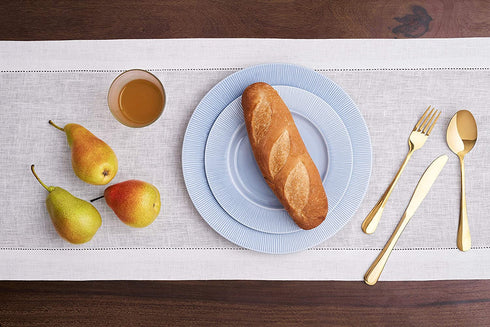 D'Moksha Homes White Table Runner - 14 x 54 Inch, 100% Pure Linen Hemstitch Table Runners 54 inches Long, Machine Washable, Easter Table Runner, Perfect for Spring Summer Mother's Day