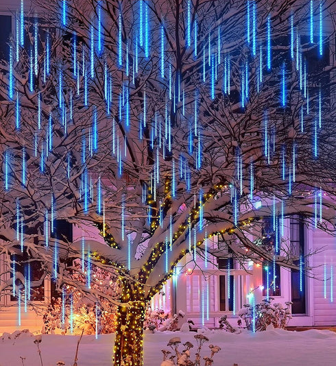 Joiedomi Christmas Meteor Shower Lights Falling Rain Drop Icicle String Lights 540 LEDs 10 Tube 50cm for Christmas Holiday Party Home Patio Outdoor Decoration (Blue)