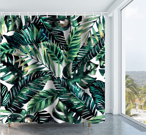Tropical Leaves Shower Curtain Teal Green Plam Leaf Waterproof Polyester Fabric Bathroom Decor Bath Curtain with Hooks 72x72 inch (P1901-Teal)