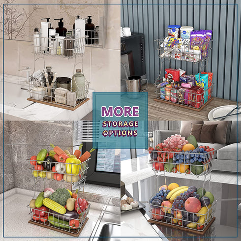 Jozsi 2 Tier Fruit Basket,Detachable Metal Fruit Bowl Bread Basket,Counter Organizer Fruit Holder Storage Stand with Screws Free For Kitchen Bathroom