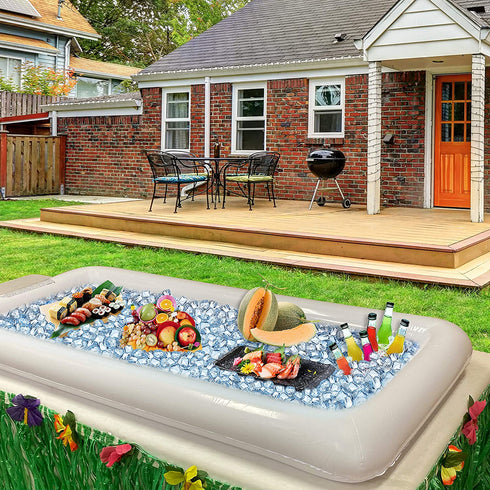 Inflatable Serving Bars with Drain Plug (3 Sets), Inflatable Cooler Ice Buffet Salad Serving Trays for Indoor Outdoor Summer Beach Luau Party, Picnic, and Pool Party