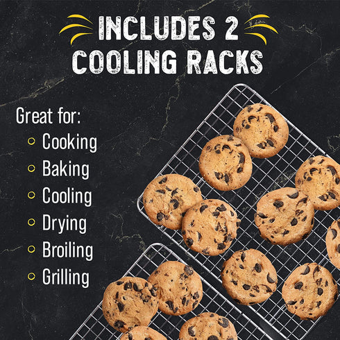 Checkered Chef Cooling Rack - Set of 2 Stainless Steel, Oven Safe Grid Wire Racks for Cooking & Baking - 11 ¾" x 17"