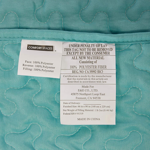 Comfort Spaces Coco 2 Piece Quilt Coverlet Bedspread Ultra Soft Printed Damask Pattern Hypoallergenic Bedding Set, Twin/Twin XL, Teal - Grey