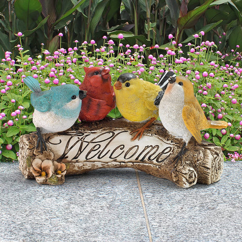 Design Toscano QM223531 Birdy Welcome Sign Garden Bird Statue, Small, Multicolored