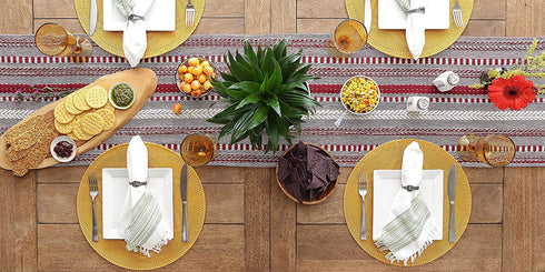 DII Farmhouse Braided Stripe Table Runner Collection, 15x72, Barn Red
