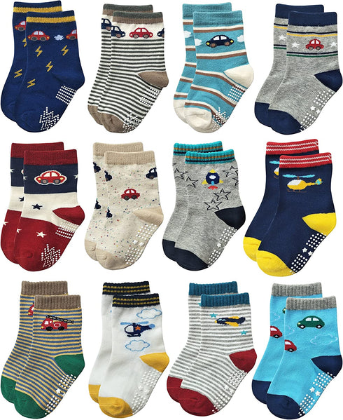 RATIVE RB-71112 Non Skid Anti Slip Crew Socks With Grips For Baby Toddlers Boys