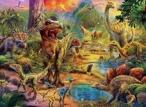 Ceaco - Dino Glow - Glow in The Dark - Dino Landscape -100 Piece Jigsaw Puzzle