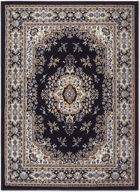 Home Dynamix Premium Sakarya Traditional Medallion Border Area Rug, Navy Blue, 3'7"x5'2" Rectangle