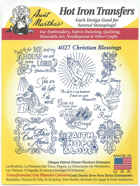 Christian Blessings Aunt Martha's Hot Iron Embroidery Transfer