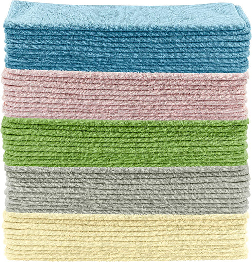 Microfiber Cleaning Cloth, 50 Pack 12 x 16 - for Kitchen, Car, Super Absorbent Cloths - Polishing Shop Rags with Streak Free Finish for Indoor, Outdoor Surfaces - Premium Dusting Huck Towels