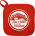 Camco Life is Better at The Campsite Heat Resistant Oven Mitt and Pot Holder Set Pattern Design, Excellent for RV Kitchens, Camping and More (53259),Multicolor Oven Mitt - Red Pot Holder