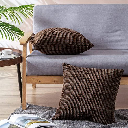 CaliTime Pack of 2 Comfy Throw Pillow Covers Cases for Couch Sofa Bed Decoration Comfortable Supersoft Corduroy Corn Striped Both Sides 20 X 20 Inches Coffee