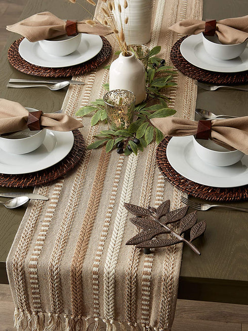 DII Farmhouse Braided Stripe Table Runner Collection, 15x108, Stone