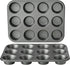 Amazon Basics Nonstick Muffin Baking Pan, 12 cups - Set of 2 & Reusable Silicone Baking Cups, Pack of 12, Multicolor