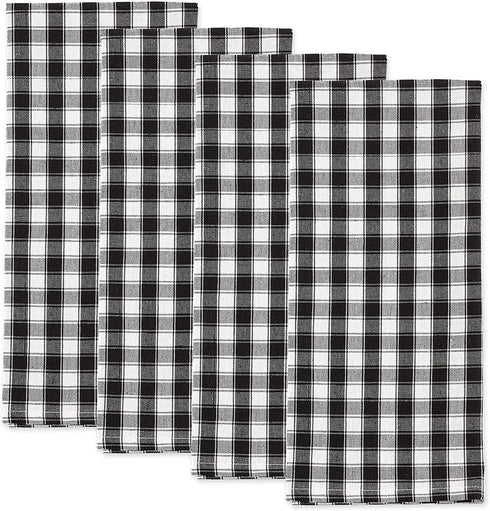DII French Check Kitchen Collection Decorative Oversized Cotton Dishtowels, 18x28, Black/White, 4 Piece