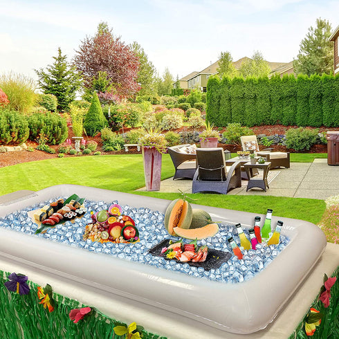 Inflatable Serving Bars with Drain Plug (3 Sets), Inflatable Cooler Ice Buffet Salad Serving Trays for Indoor Outdoor Summer Beach Luau Party, Picnic, and Pool Party