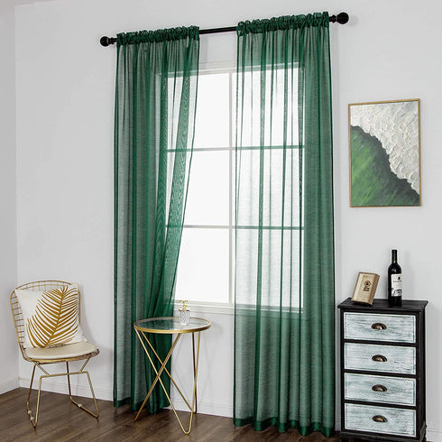 DUALIFE Emerald Green Sheer Curtains 84 inch Length Hunter Green Solid Voile Window Curtain Panels Drapes Rod Pocket Top for Living Room Bedroom Transparent Window Treatments 2 Panels