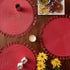 DII Woven Placemat Collection Round, 14.75" Diameter, Hot Red Tassel, 6 Piece