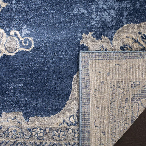 SAFAVIEH Brentwood Collection BNT867M Medallion Distressed Non-Shedding Living Room Entryway Foyer Hallway Bedroom Runner, 2' x 6' , Navy / Light Grey