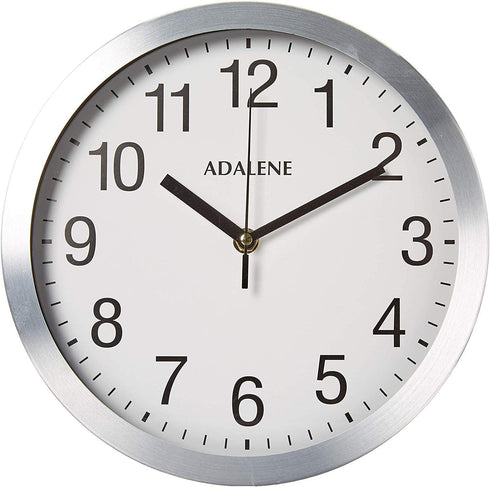 Adalene Modern Metal Wall Clock Silent - 10 Inch Analog Wall Clocks Battery Operated Non Ticking - White Face Aluminum Wall Clocks Decorative Living Room Décor, Kitchen, Bedroom, Bathroom, Office