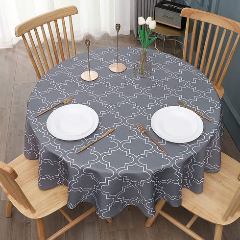 AooHome Quatrefoil Geometric Fabric Tablecloth, Water Repellent, Spill Proof, Suitable for Dinner (Charcoal, 60" Round)