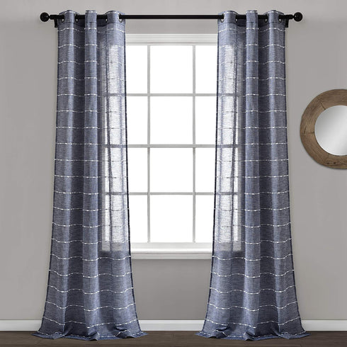 Lush Decor Navy Farmhouse Textured Grommet Sheer Window Curtain Set (84" x 38")