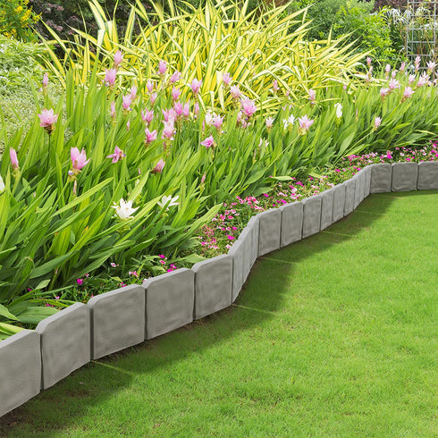 Pure Garden 82-YJ459 Garden 10-Piece-Set of Decorative Flower Bed Edging for Landscaping 8-Foot Stone Border Interlocking Outdoor Lawn Stakes, Putty