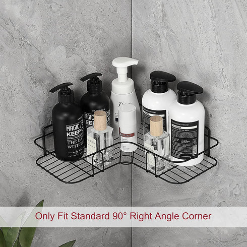 2 Pack Corner Shower Caddy, Wall Mounted No Drilling Shower Shelf with 6 Traceless Adhesive Hooks for Bathroom Kitchen Toilet, Only for 90 Degrees Right Angle, Matte Black
