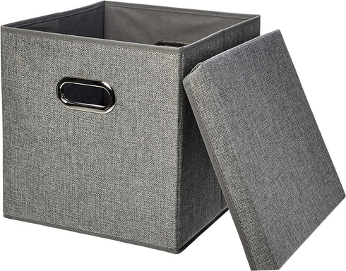 Amazon Basics Foldable Burlap Cloth Cube Storage Bin with Lid, Set of 2
