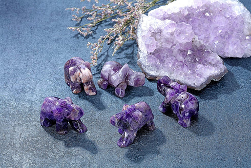 CrystalTears 2" Amethyst Crystal Gemstone Elephant Figurine Hand Carved Reiki Healing Crystals Pocket Gemstones Elephant Statue for Meditation Peace Protective Home Office Decor Gift for Chrismas