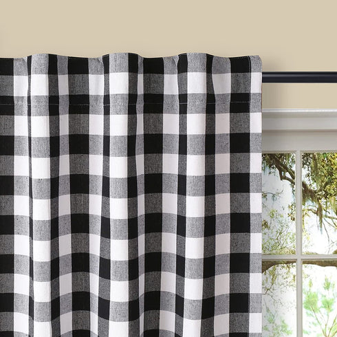 Check Tab Top Curtains, Farmhouse Cotton Curtains, Curtain 2 Panel Set, Gingham Plaid Cotton 50x108 Black/White Curtains, Reverse Window Panels, Curtain Drapes Panels, Bedroom Curtains, Set of 2