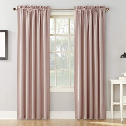 Sun Zero Barrow Energy Efficient Rod Pocket Curtain Single Panel, 54" x 84", Blush Pink